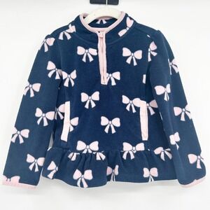 Gymboree Girls Navy Pink Bow Fleece Ruffle Peplum Half Zip Pullover Jacket 4T